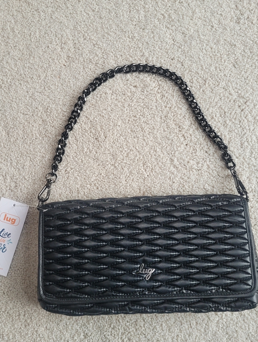 *NWT* Lug Strut Quilted Chain Shoulder Bag Metallic Black - Picture 3 of 12